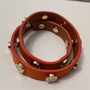 Tory Burch Vibrant Orange Leather Bracelet